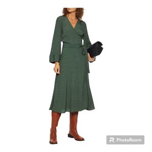 NWOT GANNI Checked Crepe Midi Wrap Dress